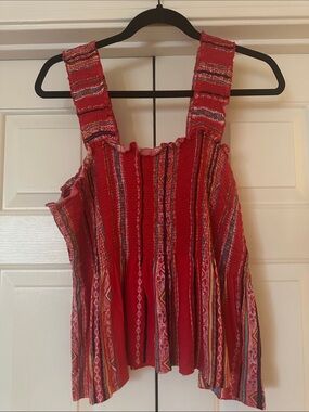 Red Boho Cropped and Smocked Tank Top